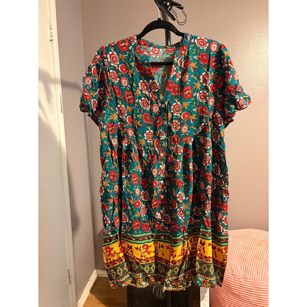 Cupshe Green and Floral Dress‎ Sz L - NWT